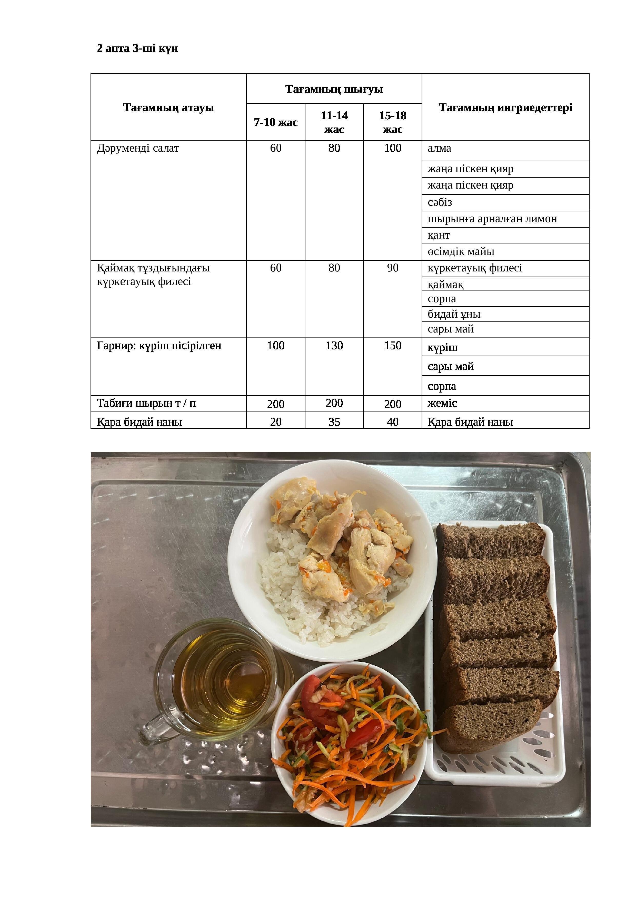 11.10.2023 жылына арналған ас мәзірі/Меню на 11.10.2023