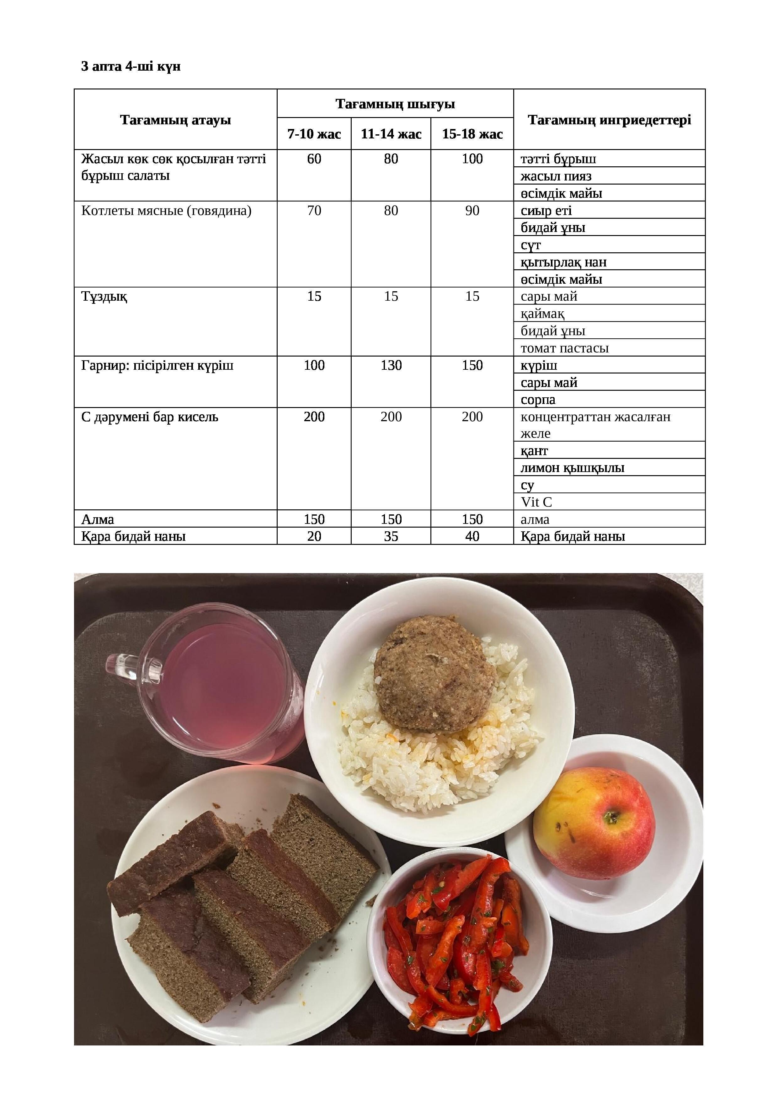 19.10.2023 жылына арналған ас мәзірі/Меню на 19.10.2023