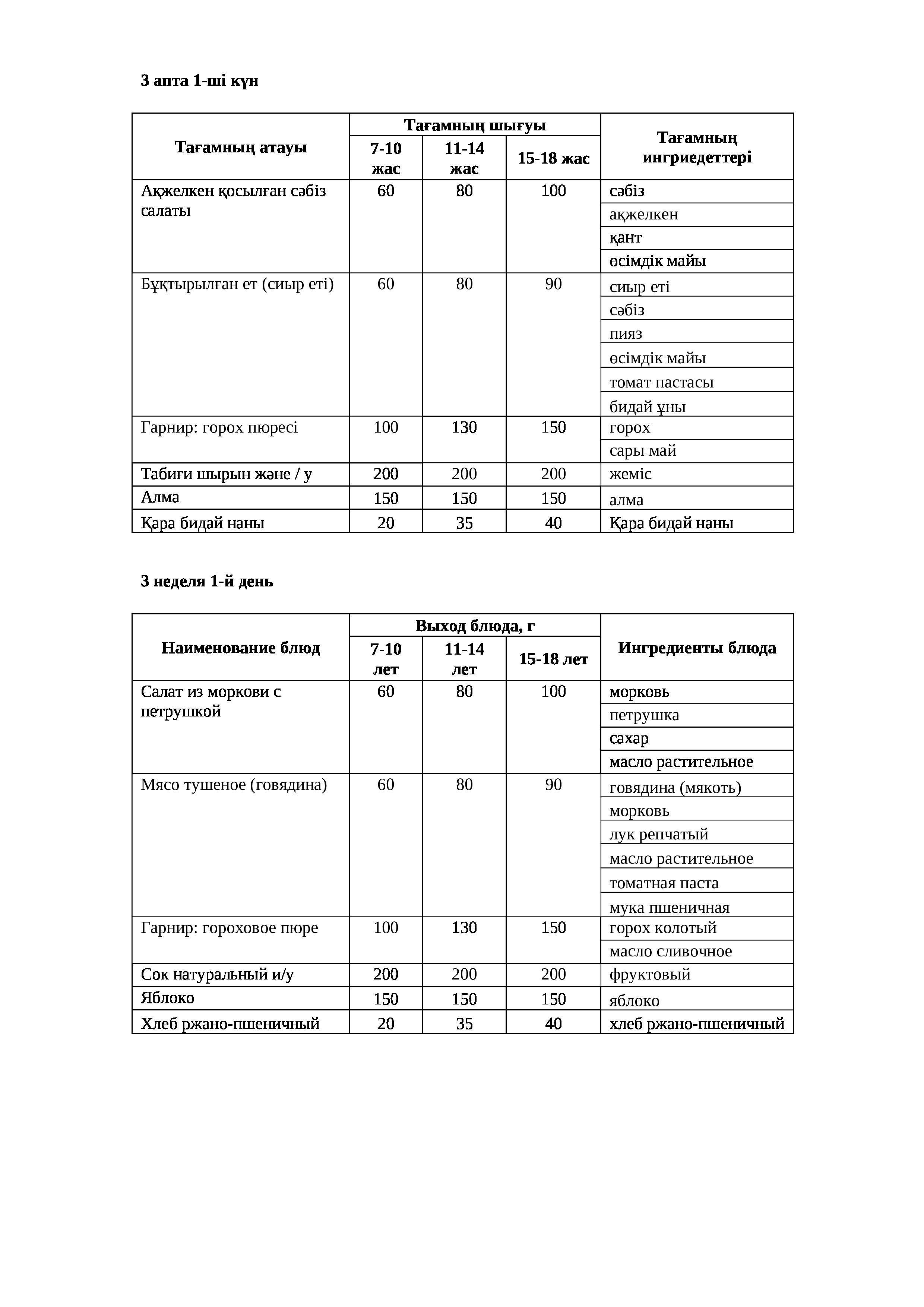 18.11.2024 жылына арналған ас мәзірі/Меню на 18.11.2024