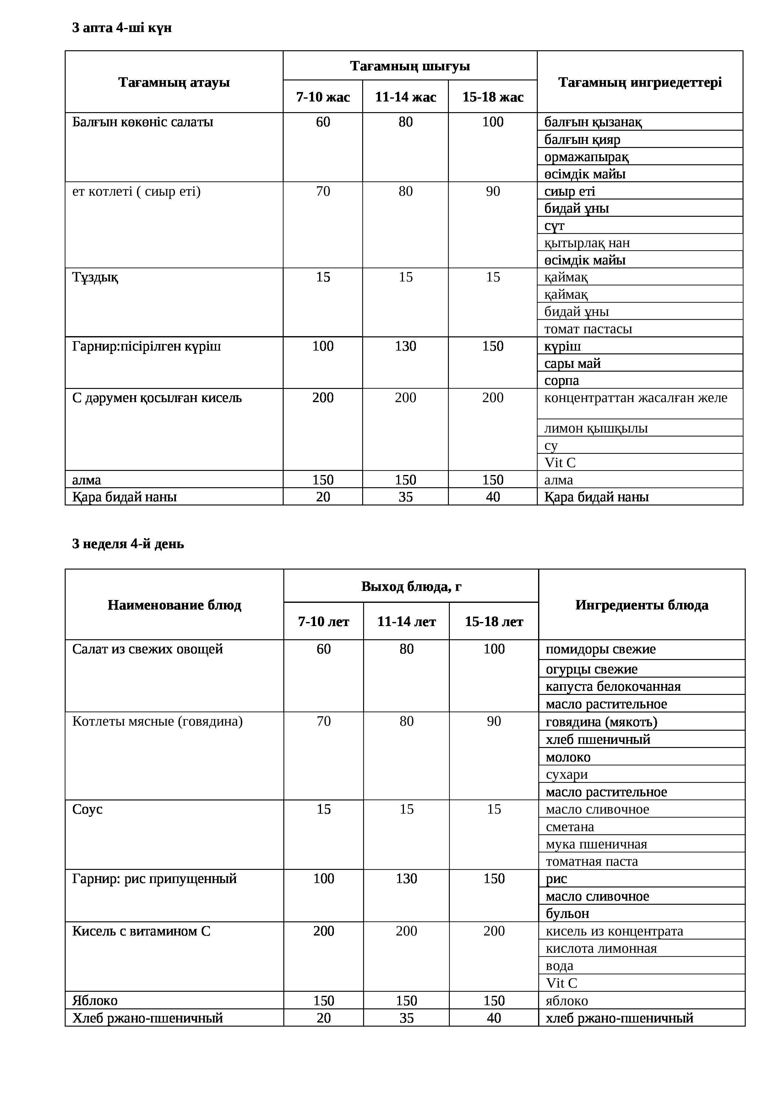 21.11.2024 жылына арналған ас мәзірі/Меню на 21.11.2024