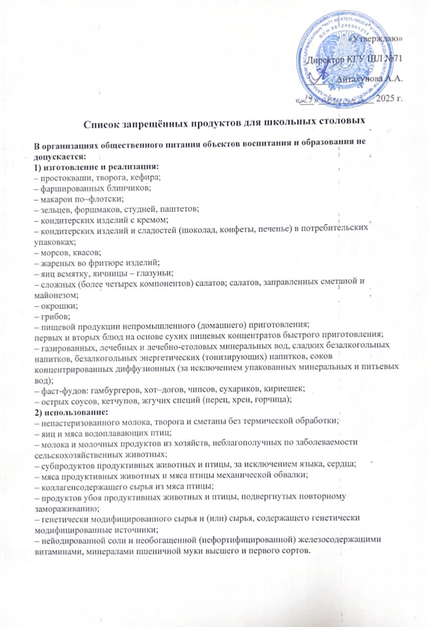 Тыйым салынған өнімдердің тізімі/Список запрещенных продуктов